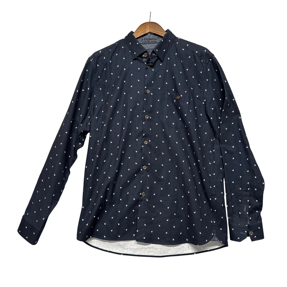 Ted‎ Baker London Mens Sz 6 2XL Blue Monkey Print Cotton Button Up Shirt Preppy